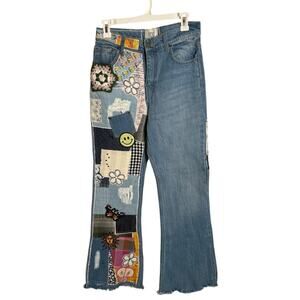 BDG Blue Patchwork Flare Jeans